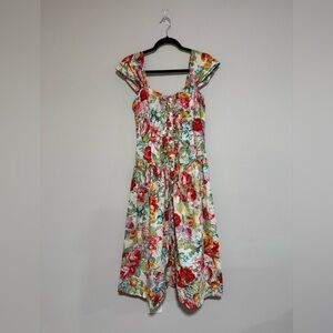 Starina Vintage Romantic Floral Drop Waist Cotton Midi Dress Size Medium 80s 90s
